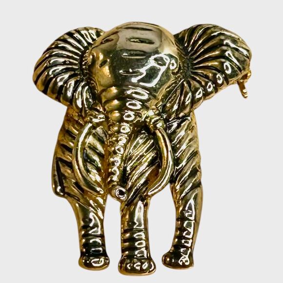 Vintage Gold Tone Elephant Textured Brooch - Picture 1 of 5